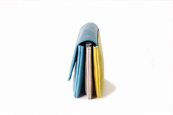 スペイン製ミニ財布 モネ 世界的一流ブランドを手掛ける職人が作る財布（ターコイズブルー・アッシュ・ソルイエロー) 2枚目の画像