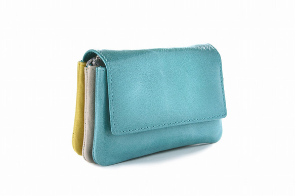スペイン製ミニ財布 モネ 世界的一流ブランドを手掛ける職人が作る財布（ターコイズブルー・アッシュ・ソルイエロー) 皮、革、レザー I1528555228(11655円)