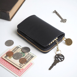 キーウォレット [ 小さい財布 + キーケース ]（オイルレザー ブラック）コンパクト レディース メンズ 1枚目の画像