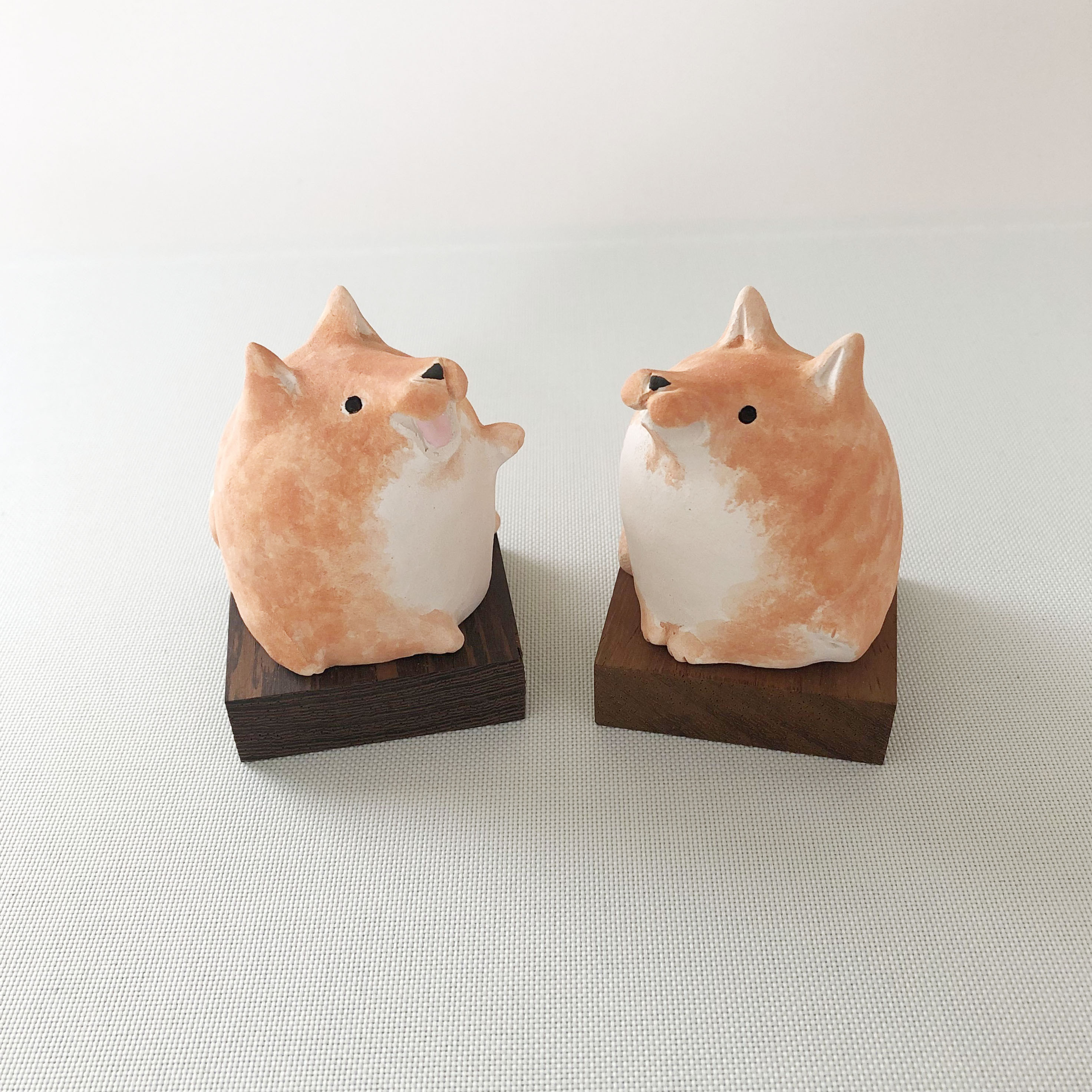 ※掲載写真作品あり※ 狛犬・茶柴　『あ・うん』（素焼きの犬二匹セット　置物）