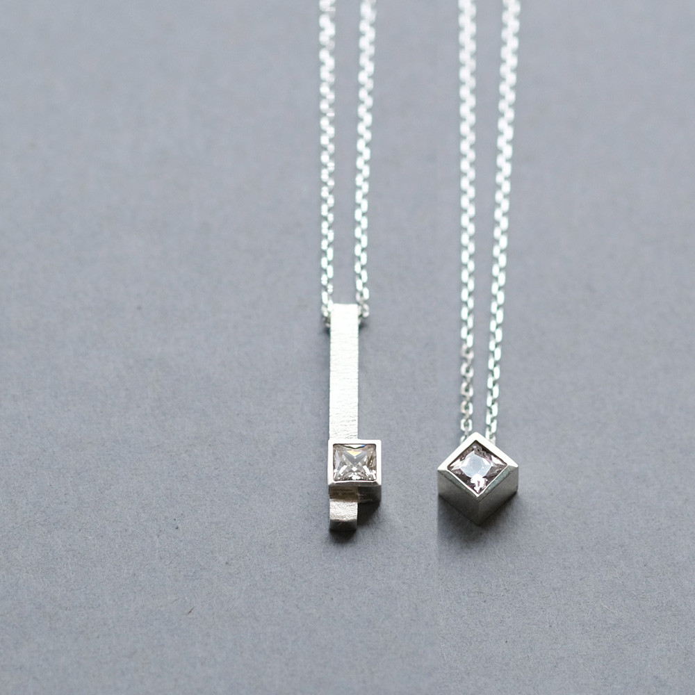 2コset) スクエア ペア ネックレス シルバー925