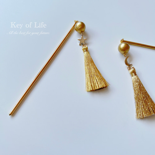 Key of Life▶︎髪飾り/かんざし 【 三日月と一番星 】コットン
