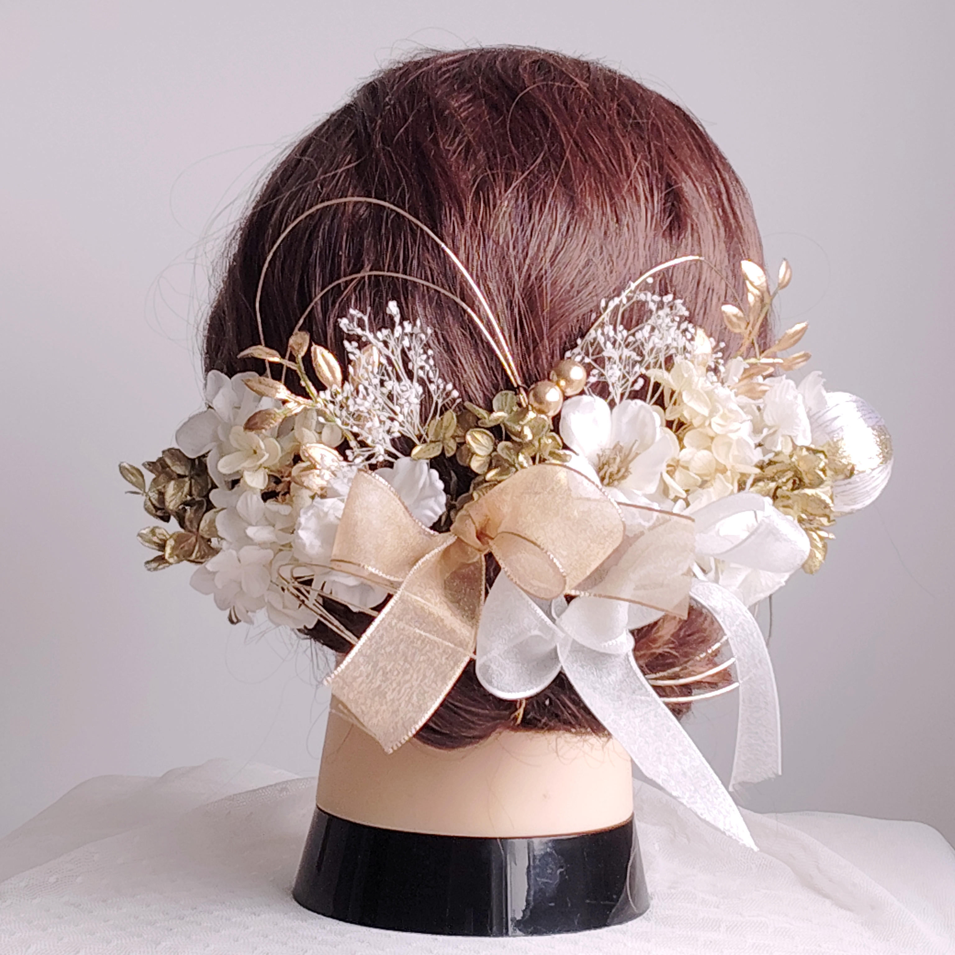 ヘアアクセサリー H40ピオニデザイン水引 浴衣Ｕピン和装オーガンジーリボン