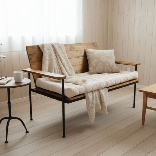 送料無料】 アイアン ウッド ソファ （2人掛け）（リビング カフェ