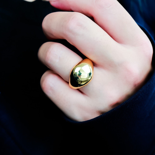 MR153】】YG 15mm幅 ぷっくりシンプルな甲丸リング／silver+K18