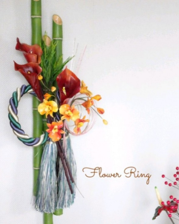 【粘土の花/パンフラワー/壁かけ】胡蝶蘭/カラーのモダンリッチなパンフラワーお正月アレンジ