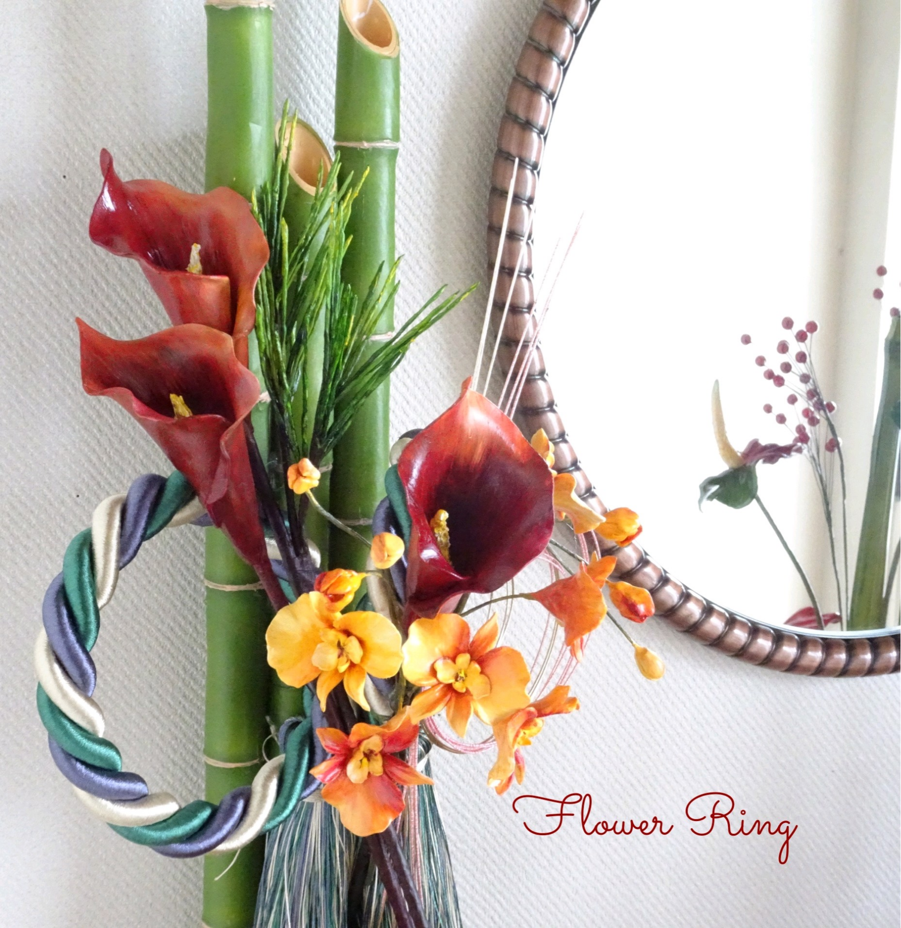 【粘土の花/パンフラワー/壁かけ】胡蝶蘭/カラーのモダンリッチなパンフラワーお正月アレンジ