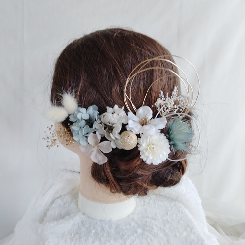 シュシュ ヘアゴム 花びら コットン淡グレー ラメ入り