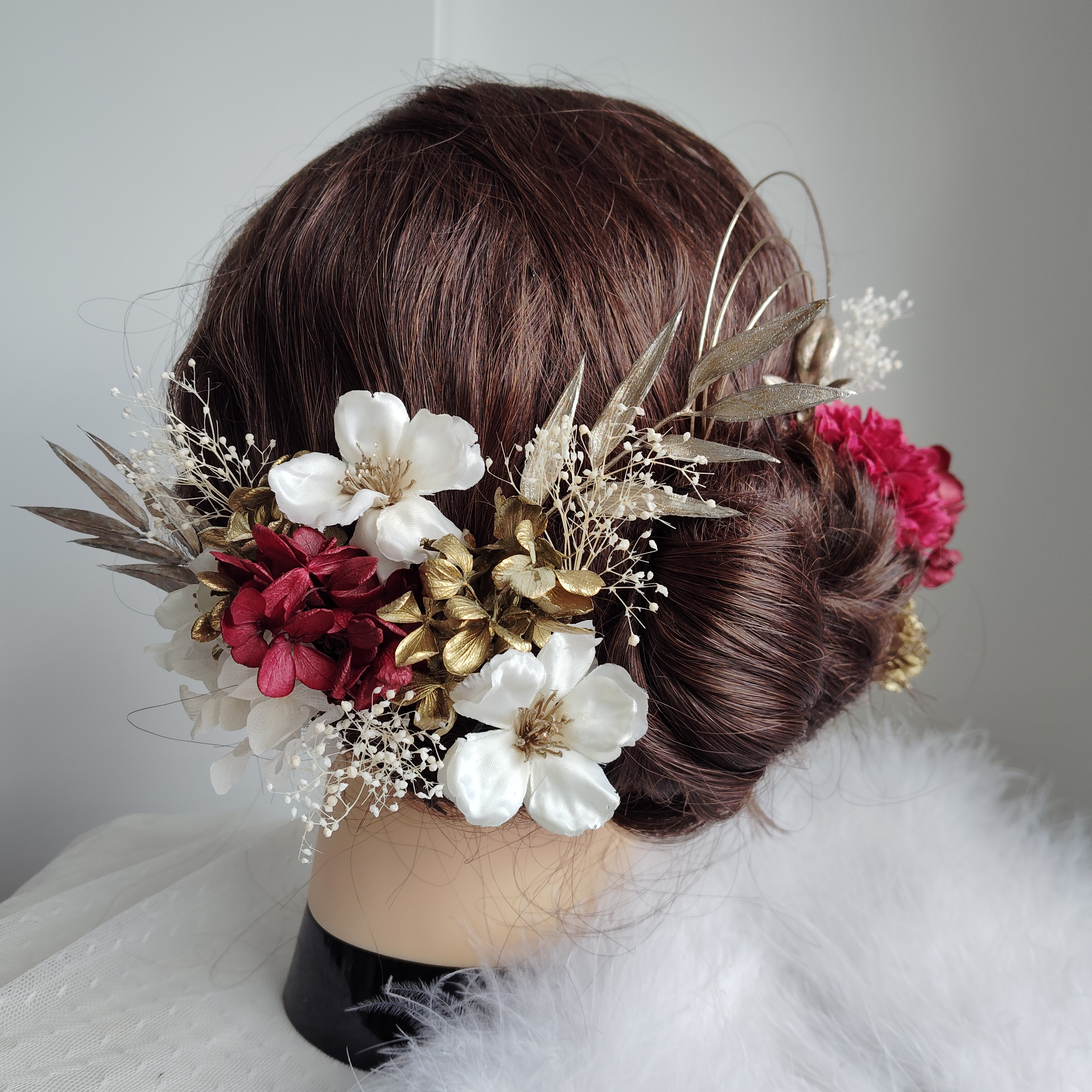 春静＿＿林檎の花の髪飾り　卒業式　成人式 　結婚式　髪飾り 　白無垢　色打掛　振袖　着物　袴　和装　赤白金
