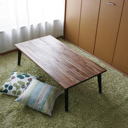 ウォルナットカラーのアカシア折りたたみテーブル：横幅90～91cm×奥行45cm 3枚目の画像