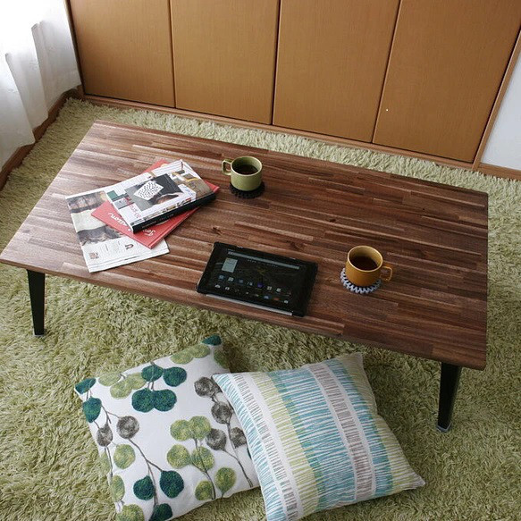 ウォルナットカラーのアカシア折りたたみテーブル：横幅90～91cm