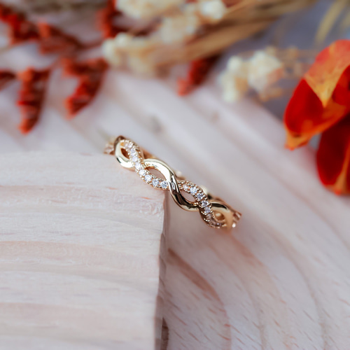 MR264】YG うねうねリング CZダイヤモンドのオープンリング