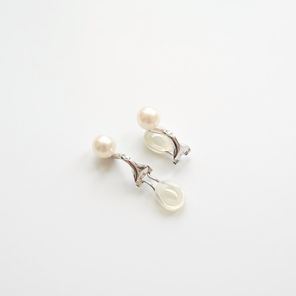 純 9K 白金頂級淡水珍珠低痛感夾式耳環 6.5-7 mm 第2張的照片