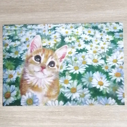 三毛猫とリンドウの絵 油絵原画「sincere eyes」 絵画 Rio Yuki