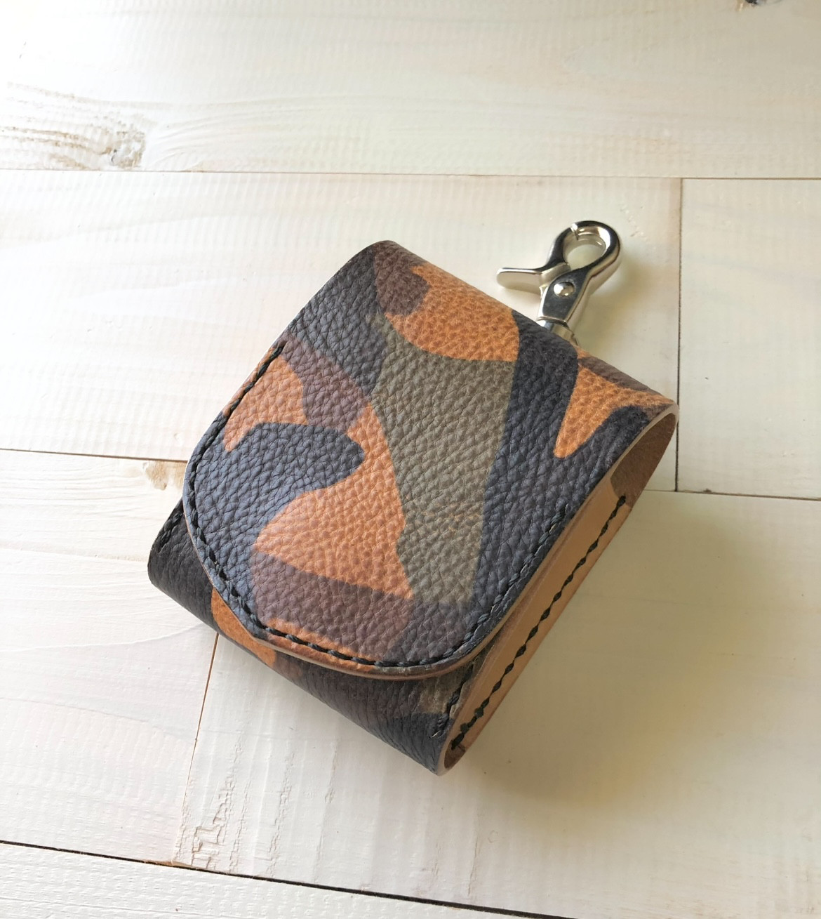 レザー　タバコケース　カモフラナチュラル×ナチュラル