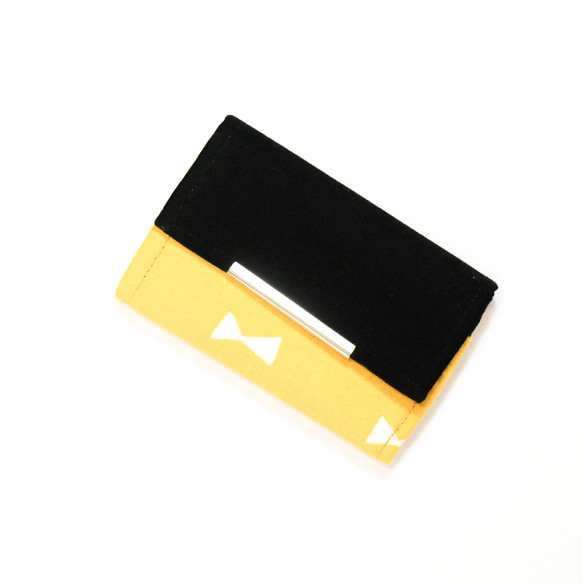 カラーオーダー可 シンプルミニ財布 北欧柄 黄色リボン【受注生産】 1枚目の画像