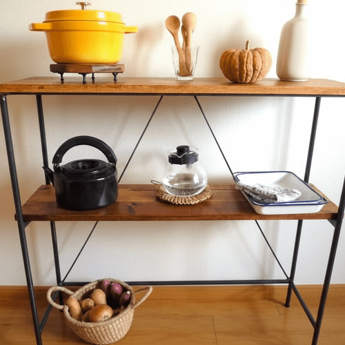 アイアン ウッド キッチン ラック (省スペース型 ラック レンジ台 収納