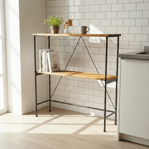 アイアン ウッド キッチン ラック (省スペース型 ラック レンジ台 収納