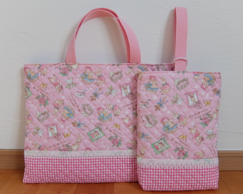ハンドメイド　レッスンバッグ　上履き袋　レース　ドット　ピンク 楽天市場】レッスンバッグ シューズバッグ セット 絵本バッグ