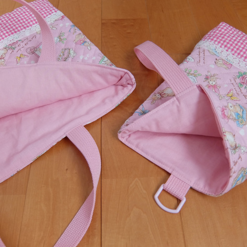 レッスンバッグ＆上履き入れ＊うさぎとお花＊ピンク レッスン