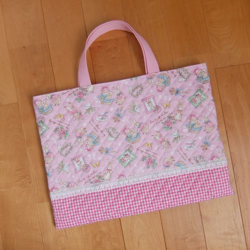 レッスンバッグ.体操服入れ.上靴袋3点セット♡うさぎ妖精柄(ピンク)女の子 レッスンバッグ.体操服入れ.上靴袋3点セット♡うさぎ妖精柄