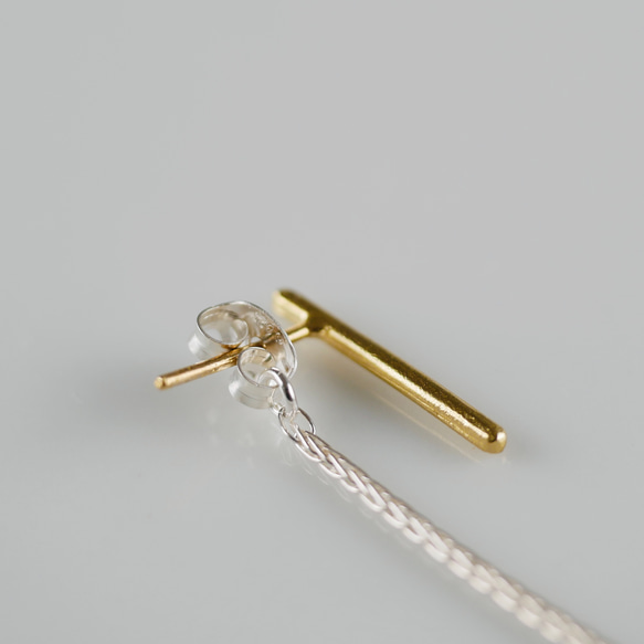 黃銅 &amp; 925 銀背鏈條形耳環 第3張的照片