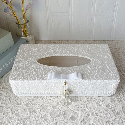 ジャガード ティッシュボックスケース ホワイト ティッシュケース