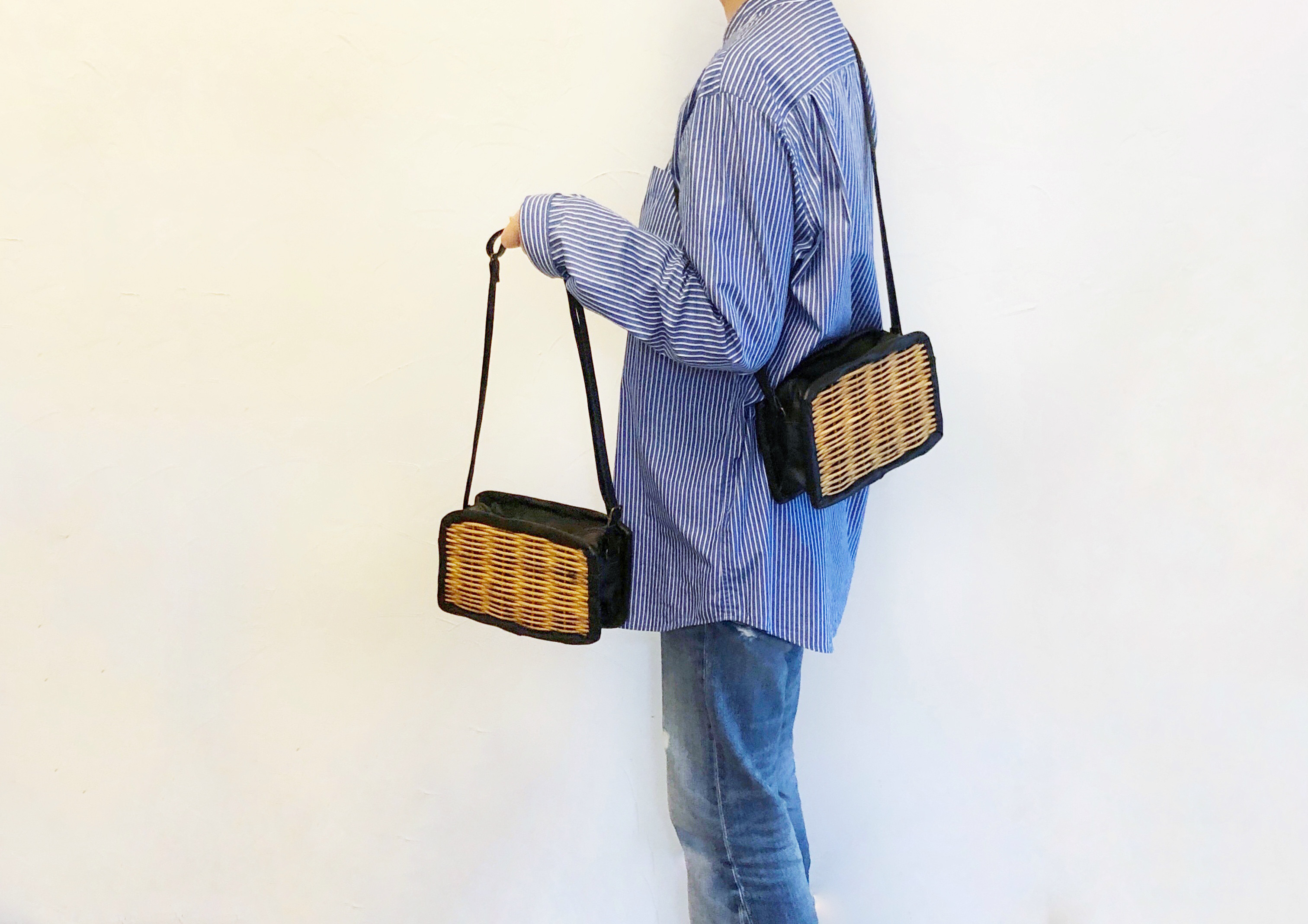[受注オーダー]藤染のミニショルダーかごバッグ〜ブラック〜