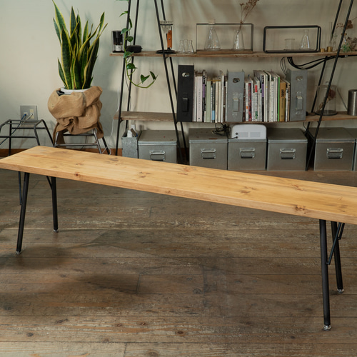 送料無料】W1500mm パイン材ベンチ/インテリア/無垢材/アイアン脚