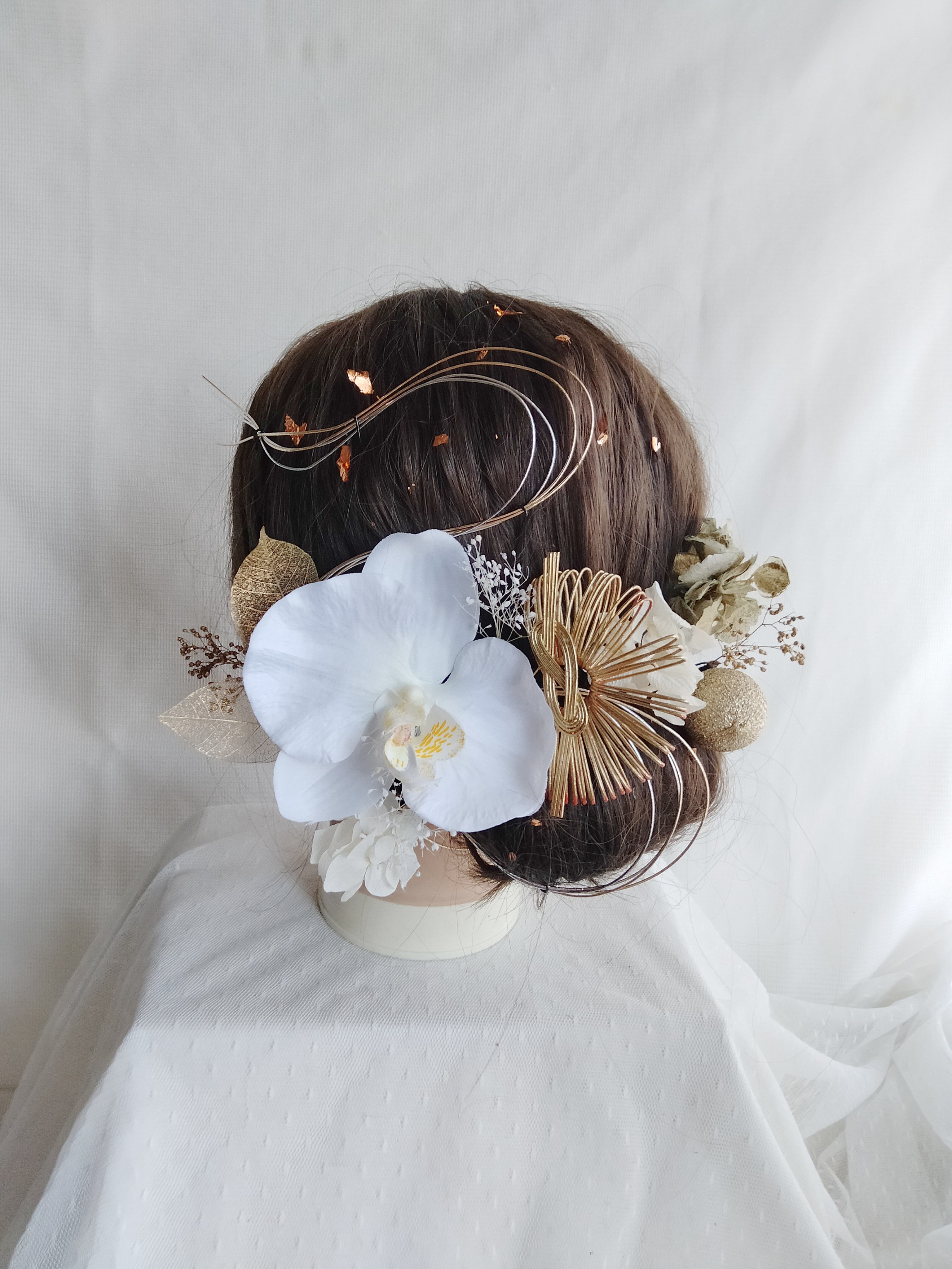 A5　胡蝶蘭　ドライフラワー　和玉　水引き　成人式髪飾り　和装髪飾り　卒業式　結婚式　成人式前撮り　振袖　袴　白