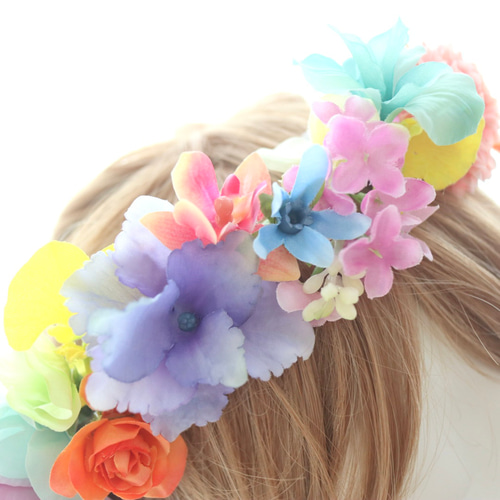 花冠 花かんむり 髪飾り ヘッドドレス カラフル レインボー