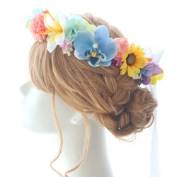 花冠 花かんむり 髪飾り ヘッドドレス カラフル レインボー プルメリア