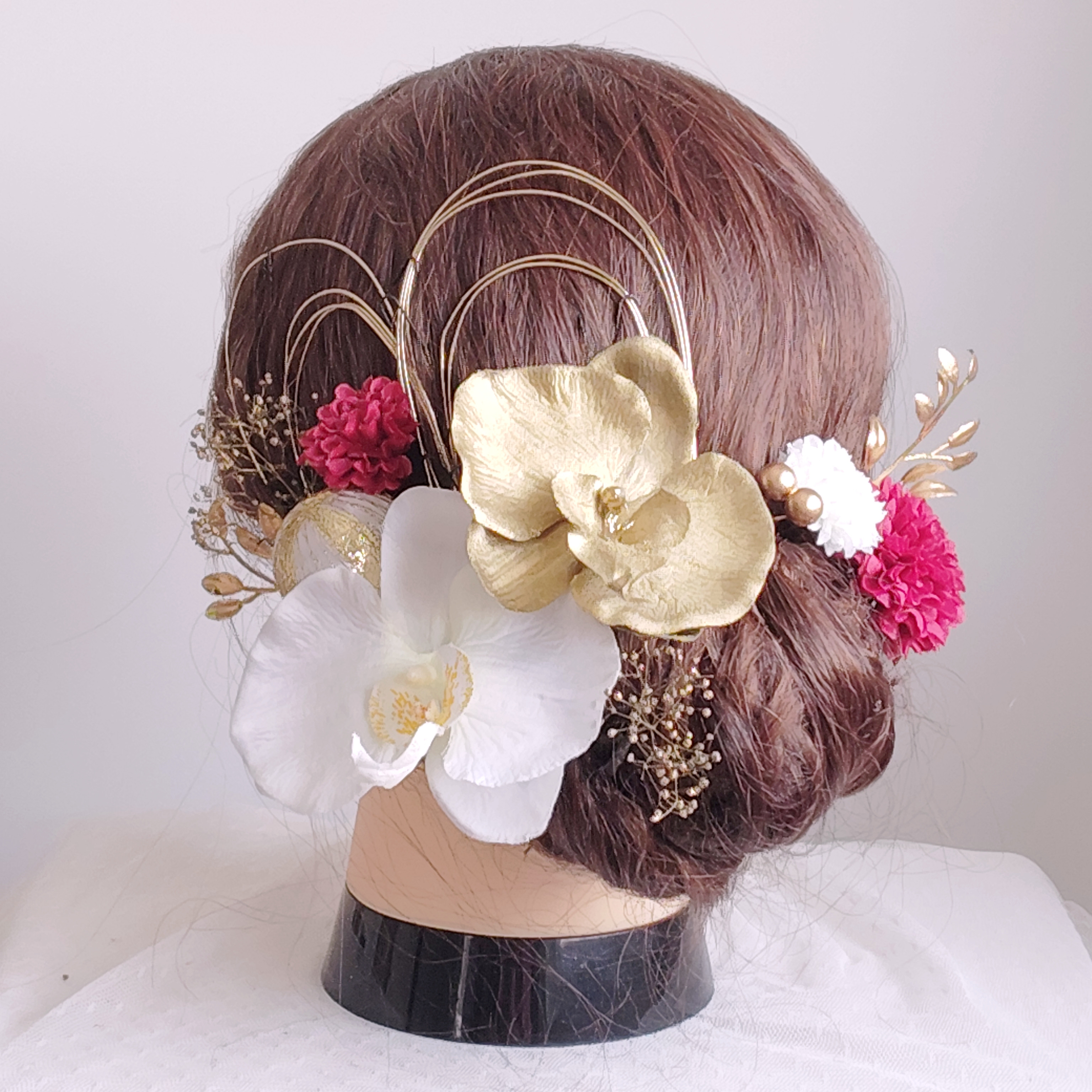 胡蝶蘭　和装　花嫁　前撮り　白無垢　卒業式　成人式　結婚式　髪飾り　ヘッドドレス　ヘアアクセ　ヘッドパーツ　振袖　袴　赤 5,460円