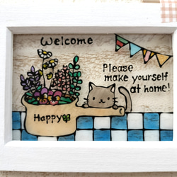 送料無料*ステンドグラス風*小鳥と花籠のwelcome・ハンドメイド