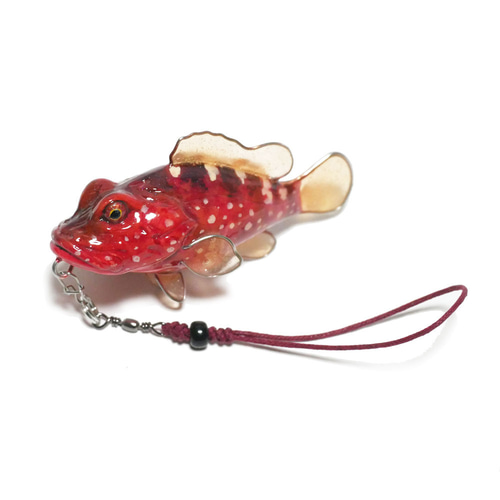 鯉★鯉ストラップ★金属製★七宝焼★魚形オブジェ★根付け★2点セット 魚の全身アクセサリー/ホールフィッシュストラップ（カサゴ