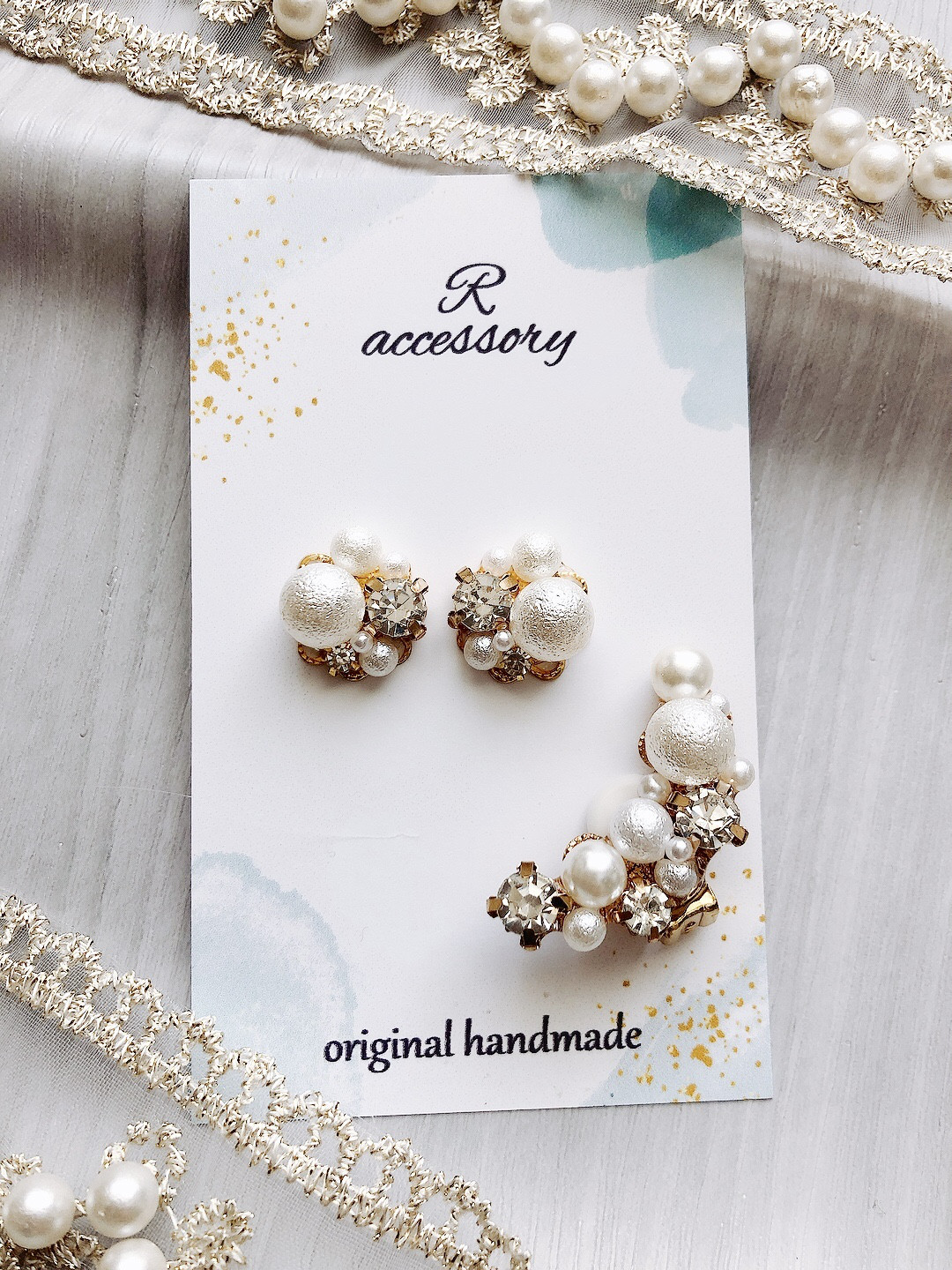 シンプル可愛いビジューピアス イヤーカフセット パールピアス