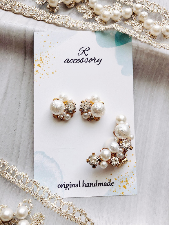 シンプル可愛いビジューピアス イヤーカフセット パールピアス