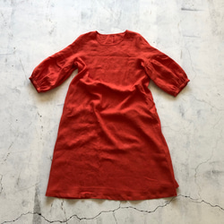 ギャザー袖ワンピースlithuanian linen100%リネンワンピース 3枚目の画像