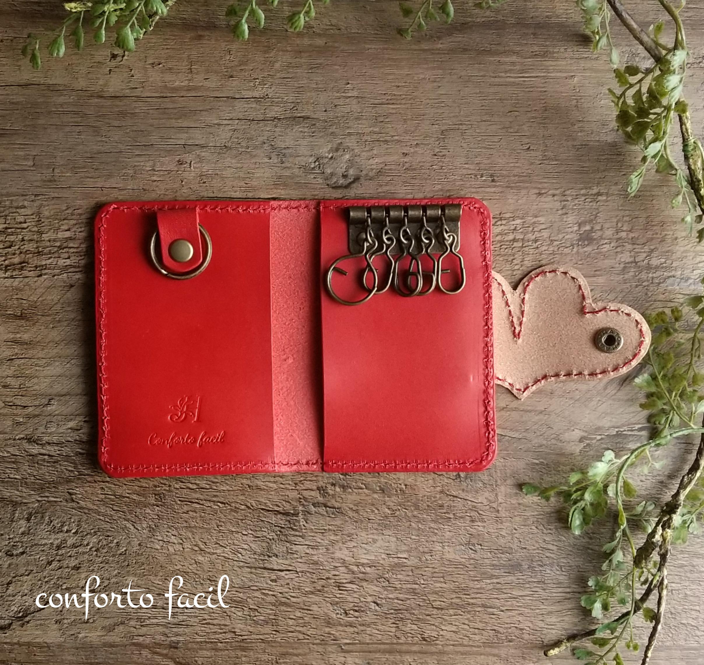 本革カード入れ付キーケース・7色から組合わせ自由！・スマートキー・ラッピング・刻印