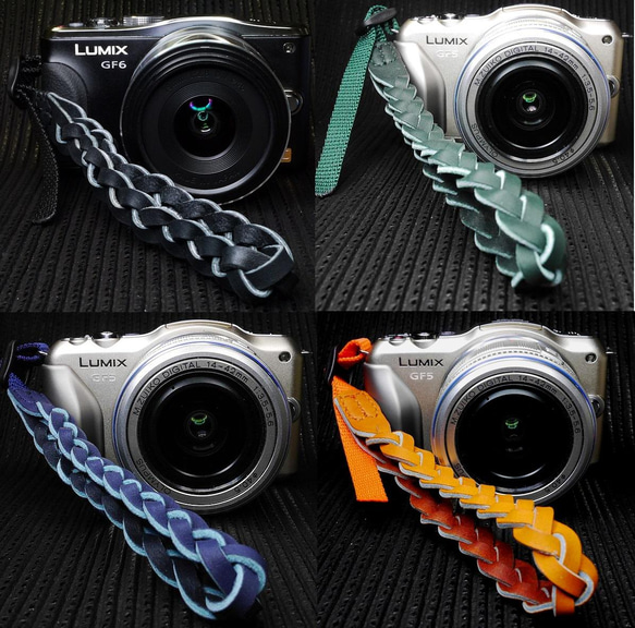 トリック三つ編みのカメラ用レザーストラップ★グローブレザー、ヌバック、スムースレザーなど使用 2枚目の画像