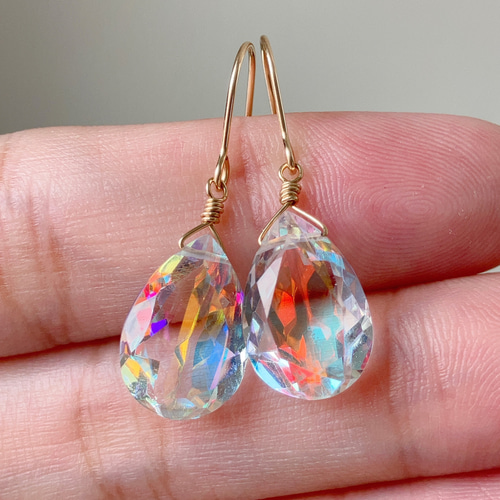 14kgf 天然レインボークォーツ 再販☆現品】14kgf✳︎大粒ファイアレインボークォーツのペアシェイプ