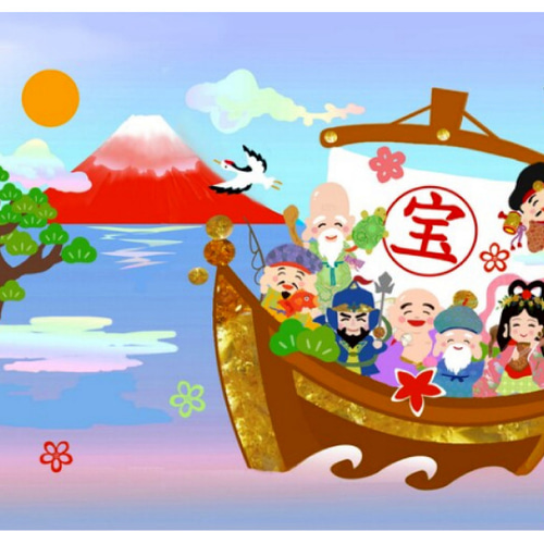 七福神イラスト/赤富士A4サイズ イラスト Pieni✿lintukoto 通販