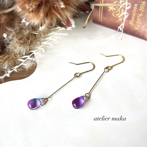 No.201 チェコビーズ 紫のグラデーションピアス ハンドメイド No.5 チェコビーズ 紫のグラデーションピアス ハンドメイド NO 201