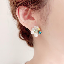 【金属アレルギー対応】Mix stone *Navy / Earrings, Pierce 8枚目の画像