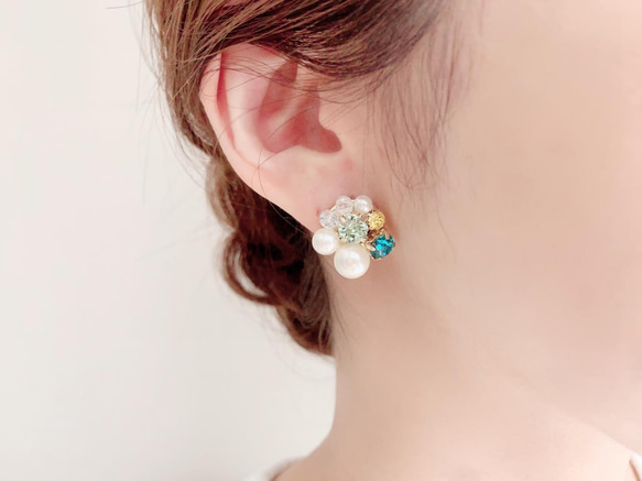 【金属アレルギー対応】Mix stone *Navy / Earrings, Pierce 8枚目の画像