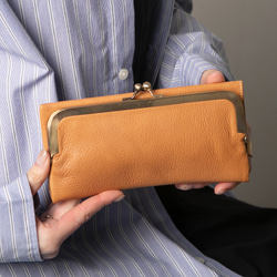 【限量特價】復古五金長款扣環錢包，植鞣牛皮，粉紅米色，HAW014 第2張的照片