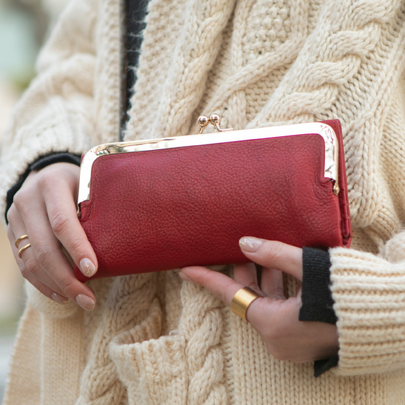 【限量特價】復古五金長款扣環錢包，植鞣牛皮，粉紅米色，HAW014 第18張的照片