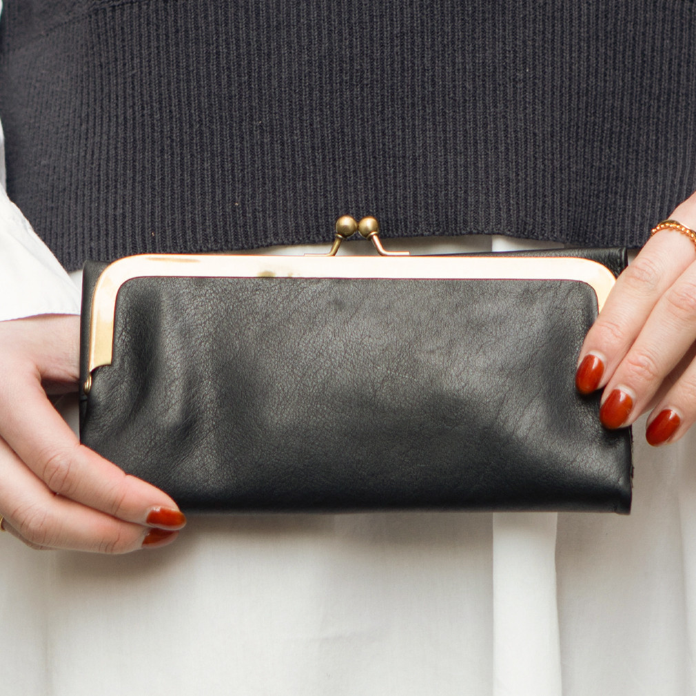 【在庫限りの特選SALE】がま口 長財布 コイン仕切り レディース おすすめ ブラック  HAW014