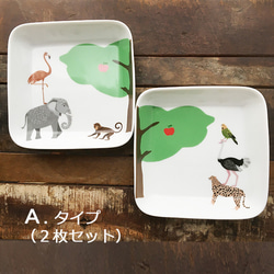 ZOO サファリの動物 スクエアボウル 2枚セット★ 3タイプ キッズ ランチ 日本製 16cm 1枚目の画像