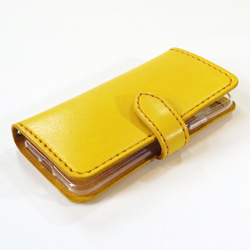 マグネット留め牛革レザーケース iPhone,Android 多機種制作 スマホケース 手帳型 イエロー 黄色 2枚目の画像